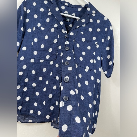 Anthropologie Maeve Women Buttondown Surf Linen Navy Dot Shirt Top Linen Sz XS - Picture 7 of 16